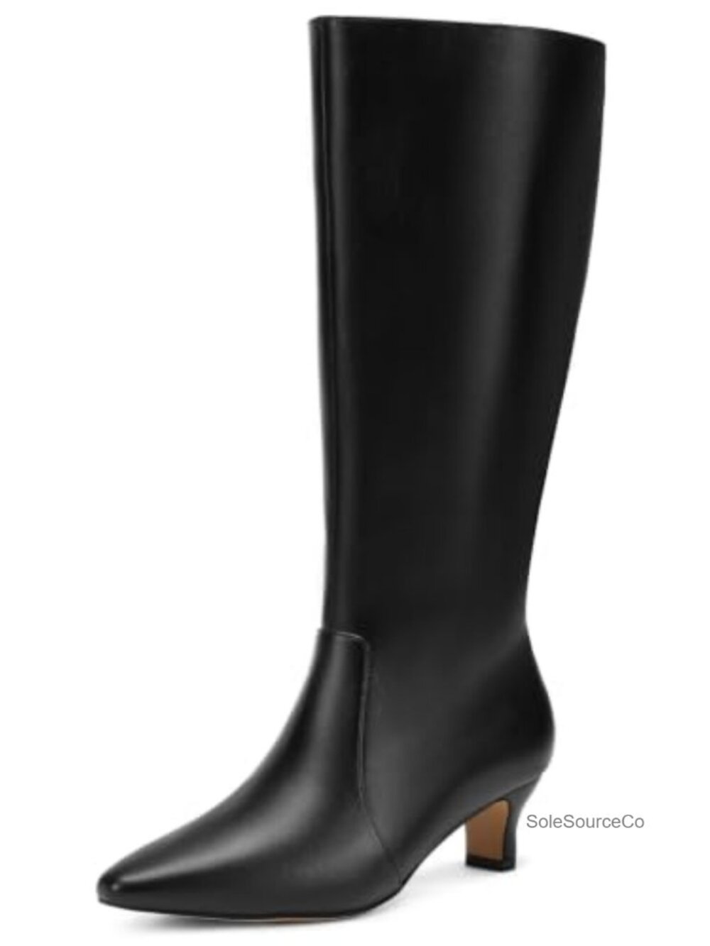 Wide Calf Knee High Boots Faux Leather Kitten Heel Pointed Toe Dress Boots